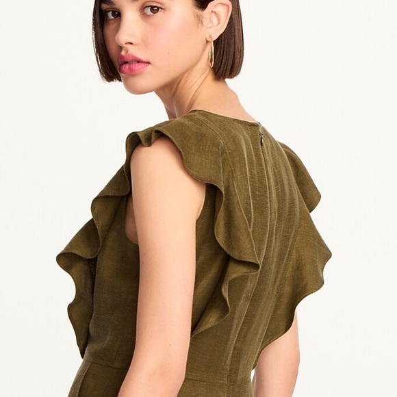 NWT - J. Crew - Ruffle-sleeve linen-cupro blend dress - Size 6 - Westhered Sand - Picture 2 of 7